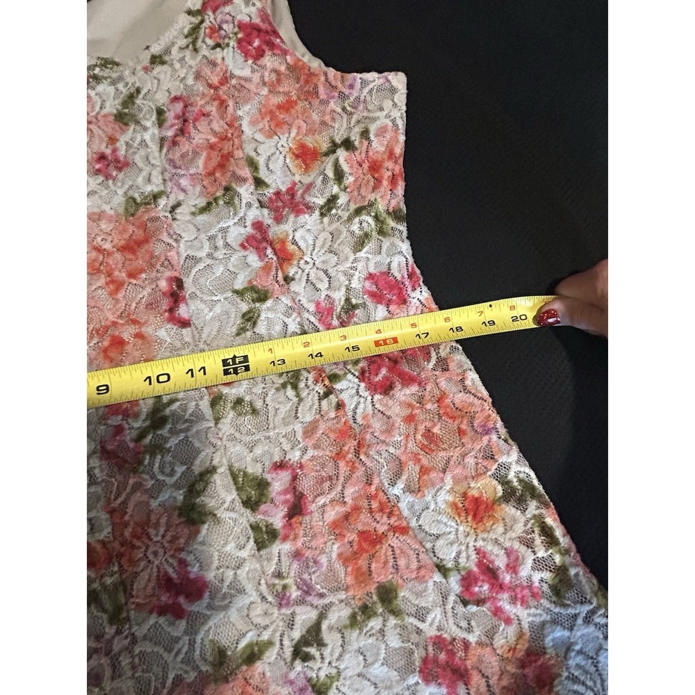 Floral Splash Lace Dress~ L~ Sleeveless Gored Fit & Flare Tea Party Fem Fairy - Picture 14 of 16